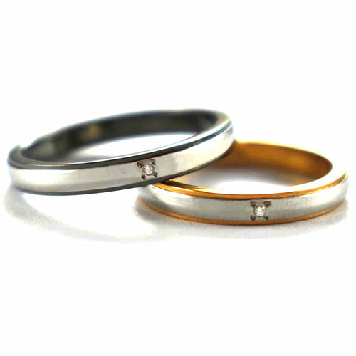 Stainless steel couple ring with black & gold plating