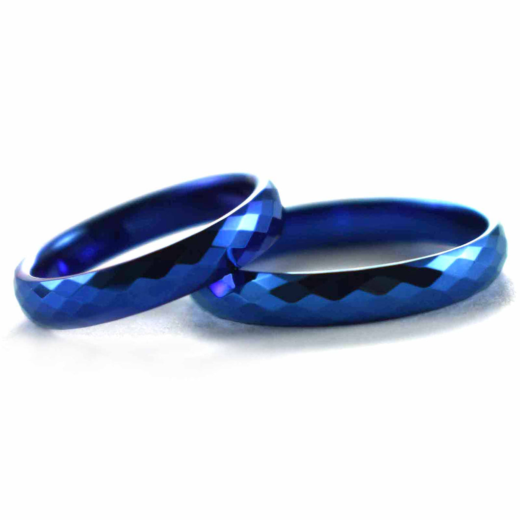 Stainless steel couple ring with diamond cut and blue plating