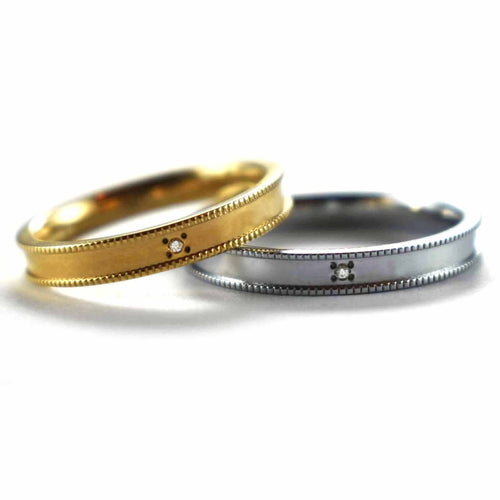 Stainless steel couple ring with gold plating & CZ