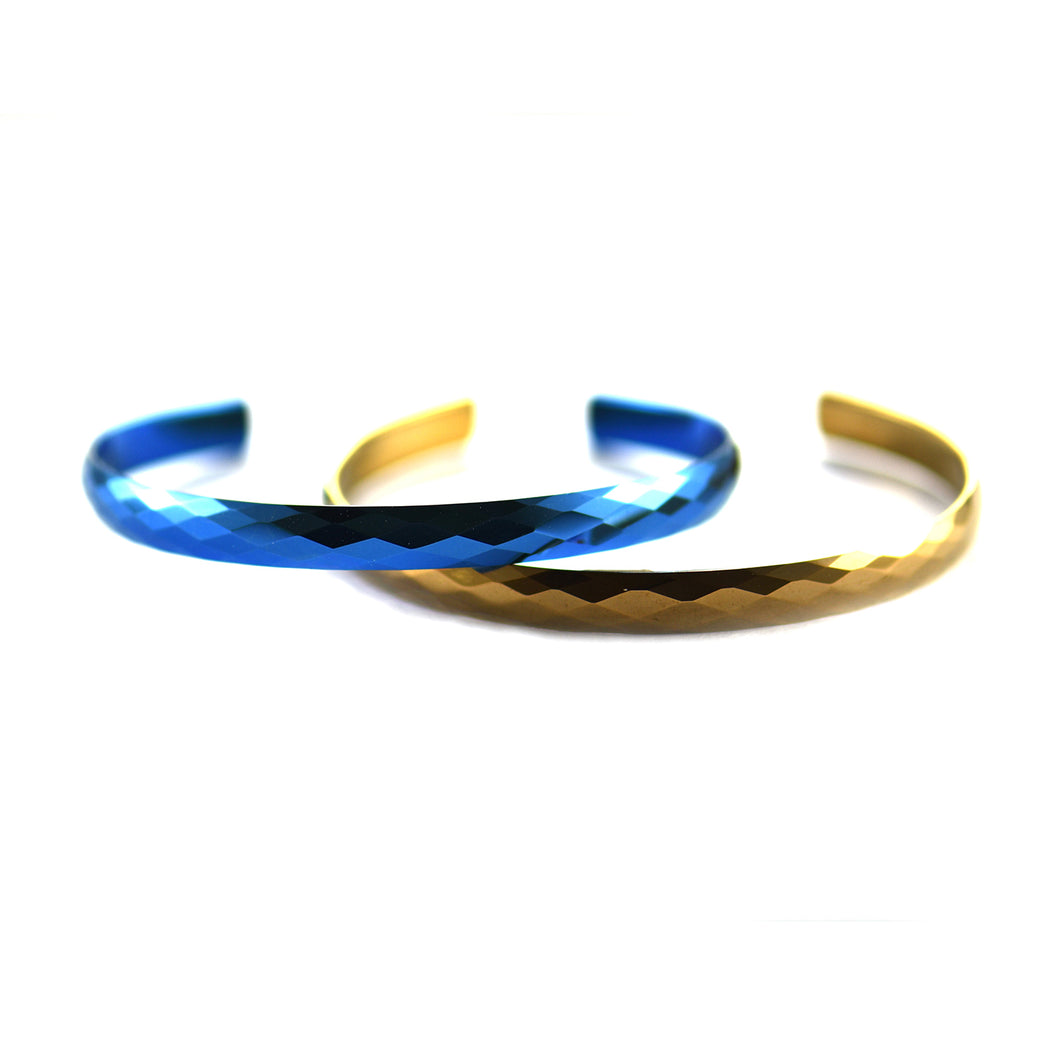 Stainless steel couple bangle with blue & brown plating