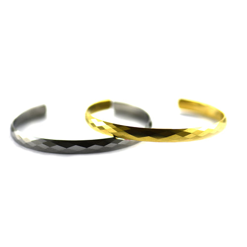 Stainless steel couple bangle with diamond cut & 18K gold plating