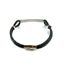 Stainless steel couple bracelet with black leather
