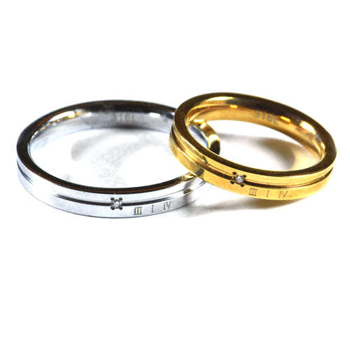 Stainless steel couple ring with Line & Cubic Zirconia
