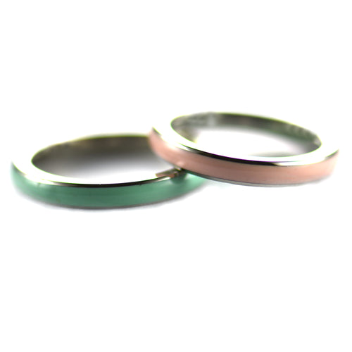 Stainless steel couple ring with blue & pink plating