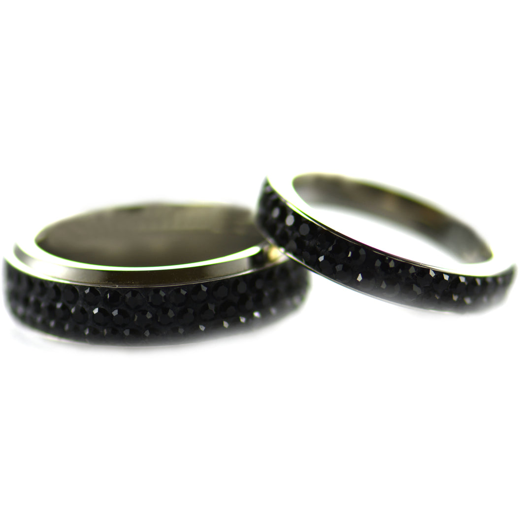 Stainless steel couple ring with full of black CZ