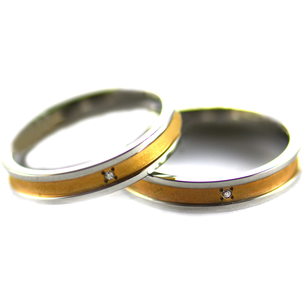Stainless steel couple ring with ice cut & 18K gold plating