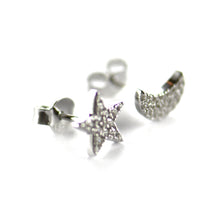 Star & Moon silver studs earring with little CZ
