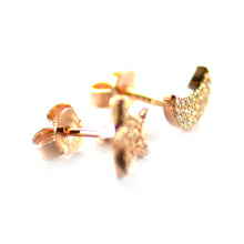 Star & Moon silver studs earring with pink gold plating & CZ