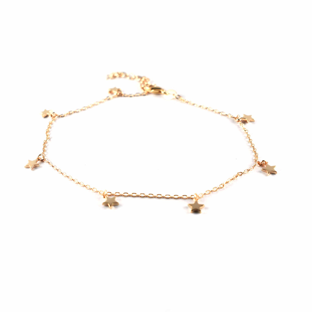 Star silver anklet with pink gold plating
