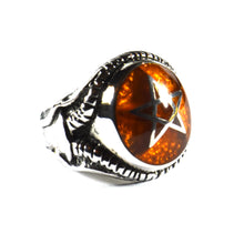 Star silver ring with amber color stone