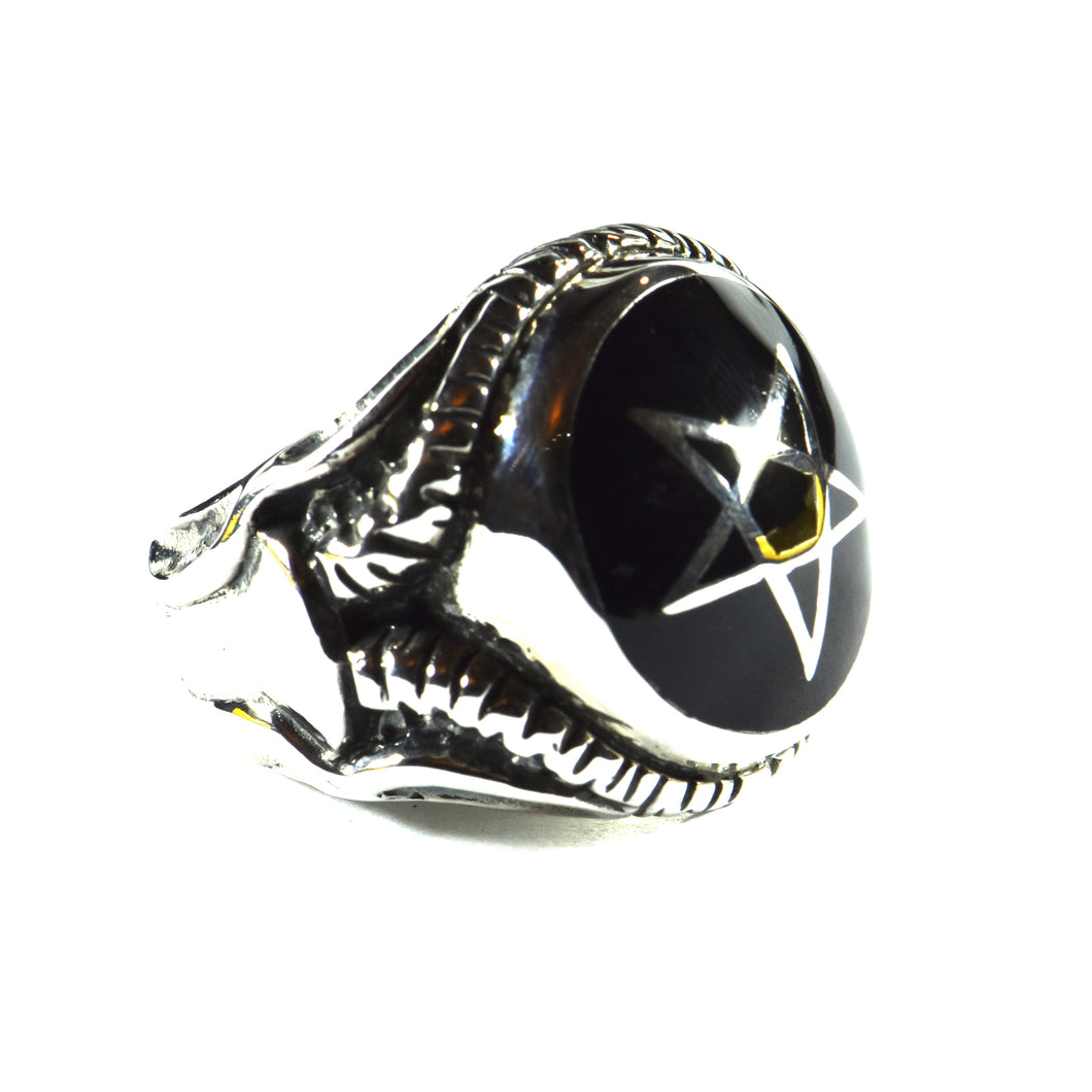 Star silver ring with black stone