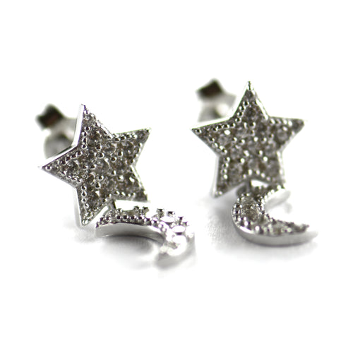 Star with Moon silver studs earring