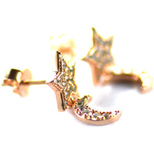 Star with moon silver earring with pink gold plating