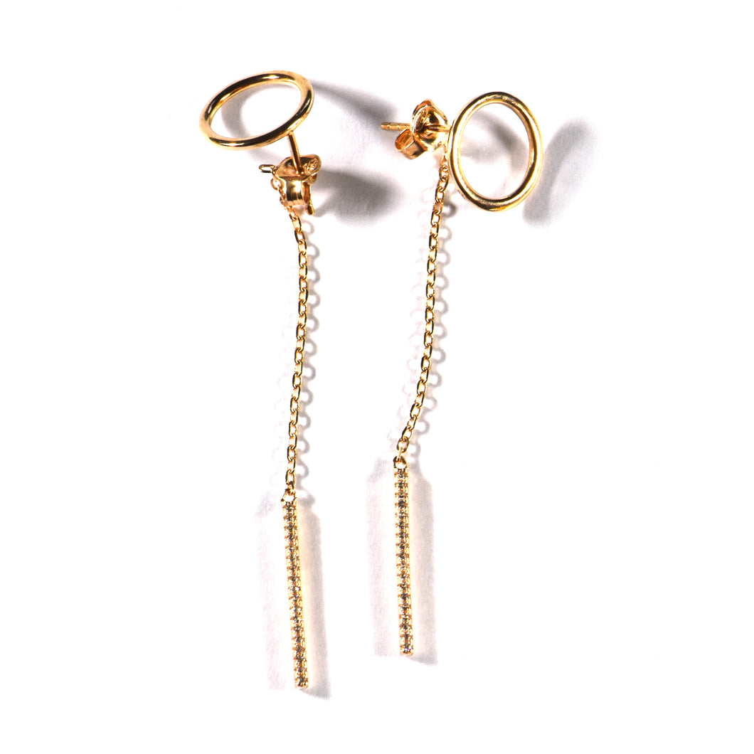 Stick silver studs earring with small CZ & pink gold plating