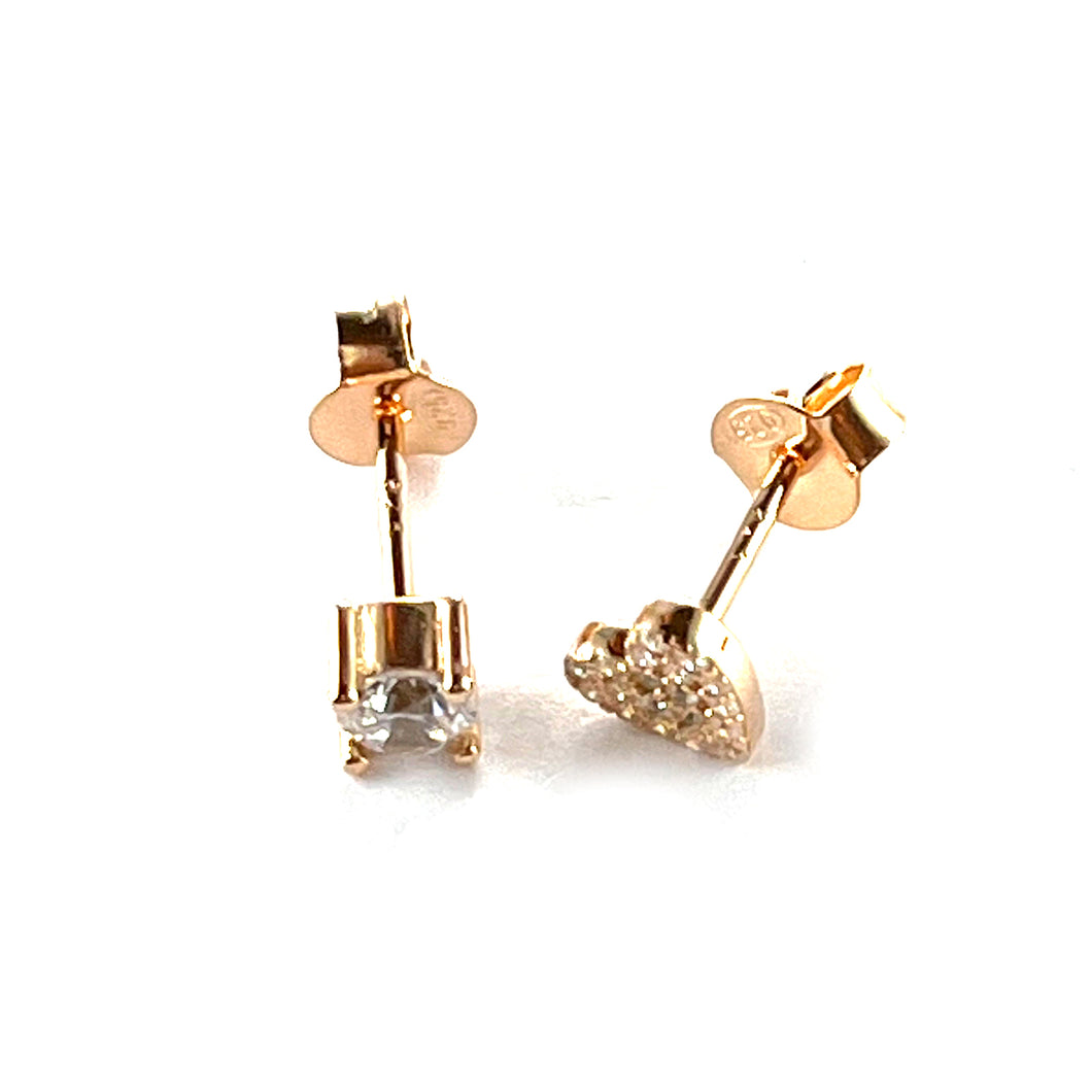 Stone & Heart silver earring with CZ & pink gold plating