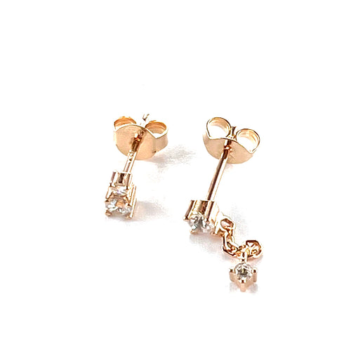 Stone & chain stone silver earring with pink gold plating