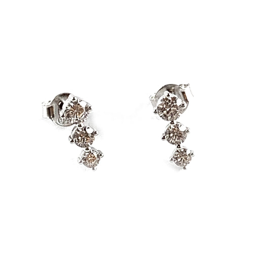 Straight three CZ silver earring