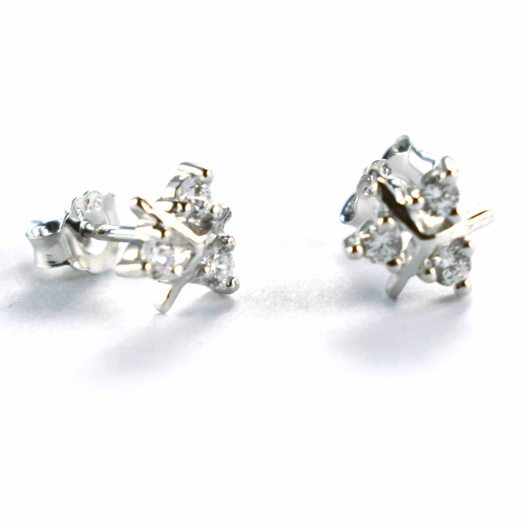 Stud silver earring with 3 small CZ