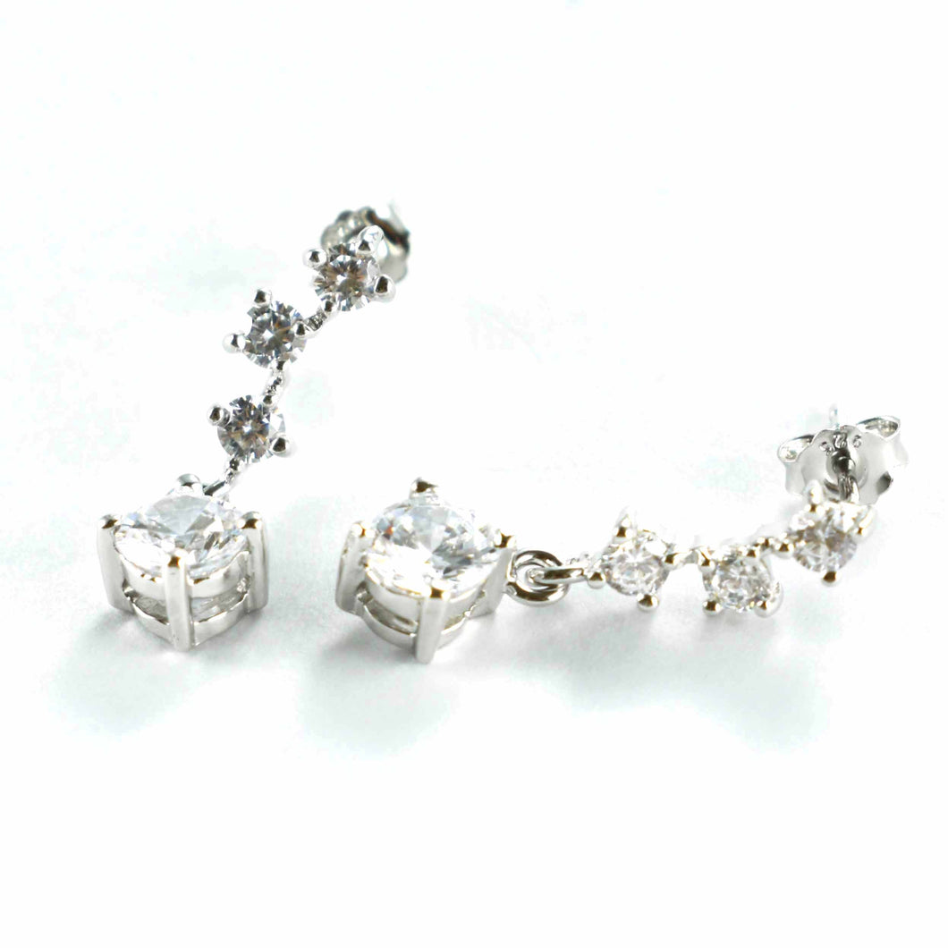 Stud silver earring with 4 white CZ