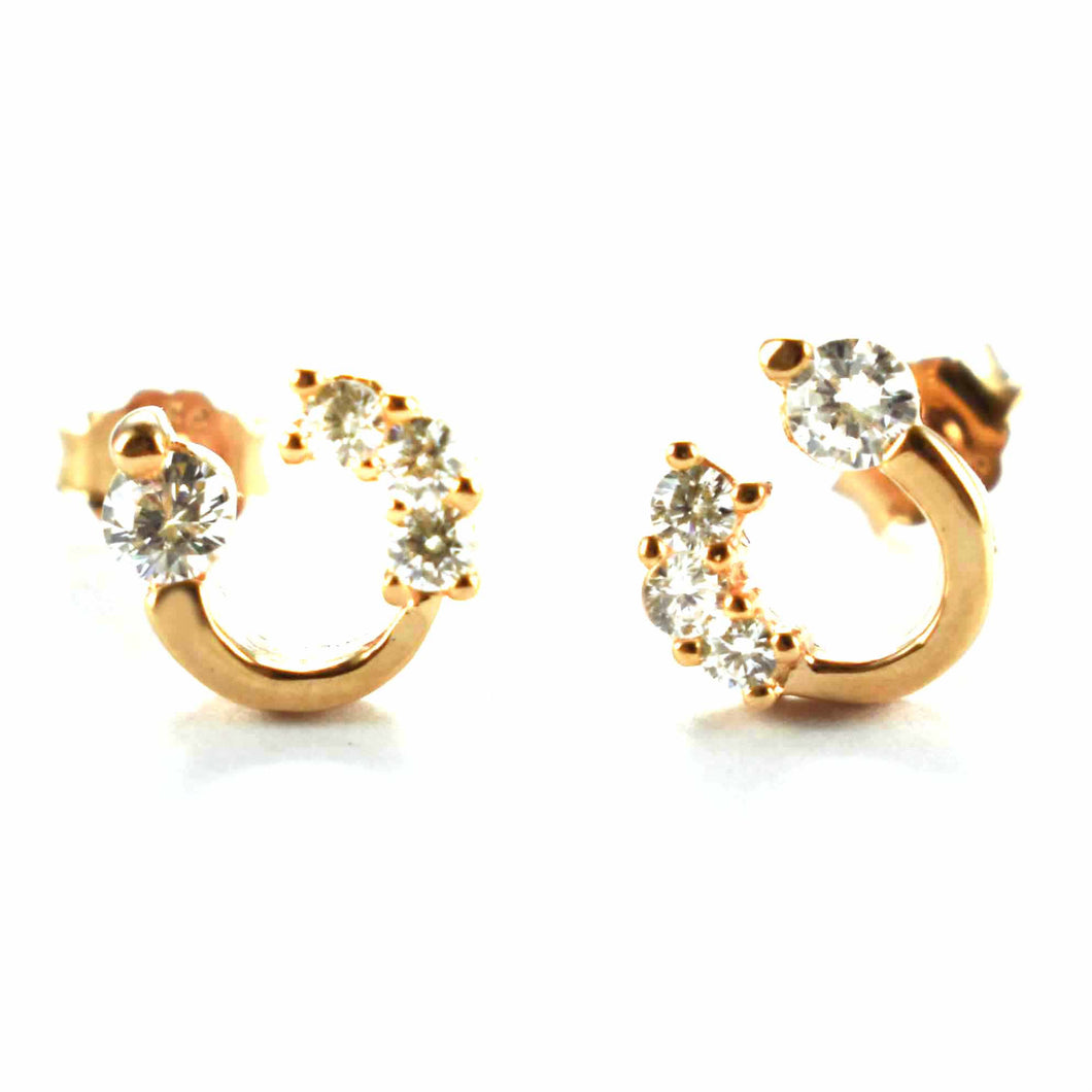 Stud silver earring with C pattern & pink gold plating