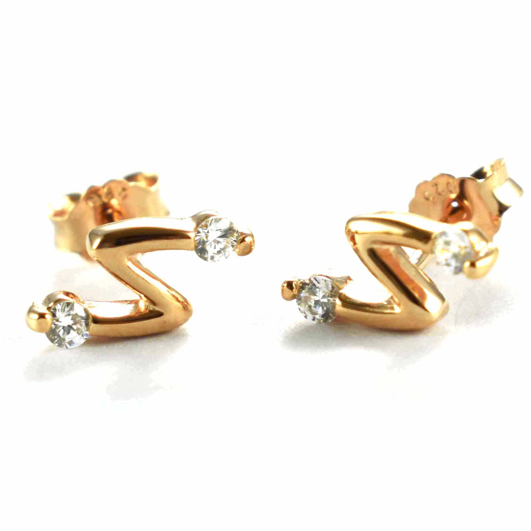 Stud silver earring with S pattern & pink gold plating