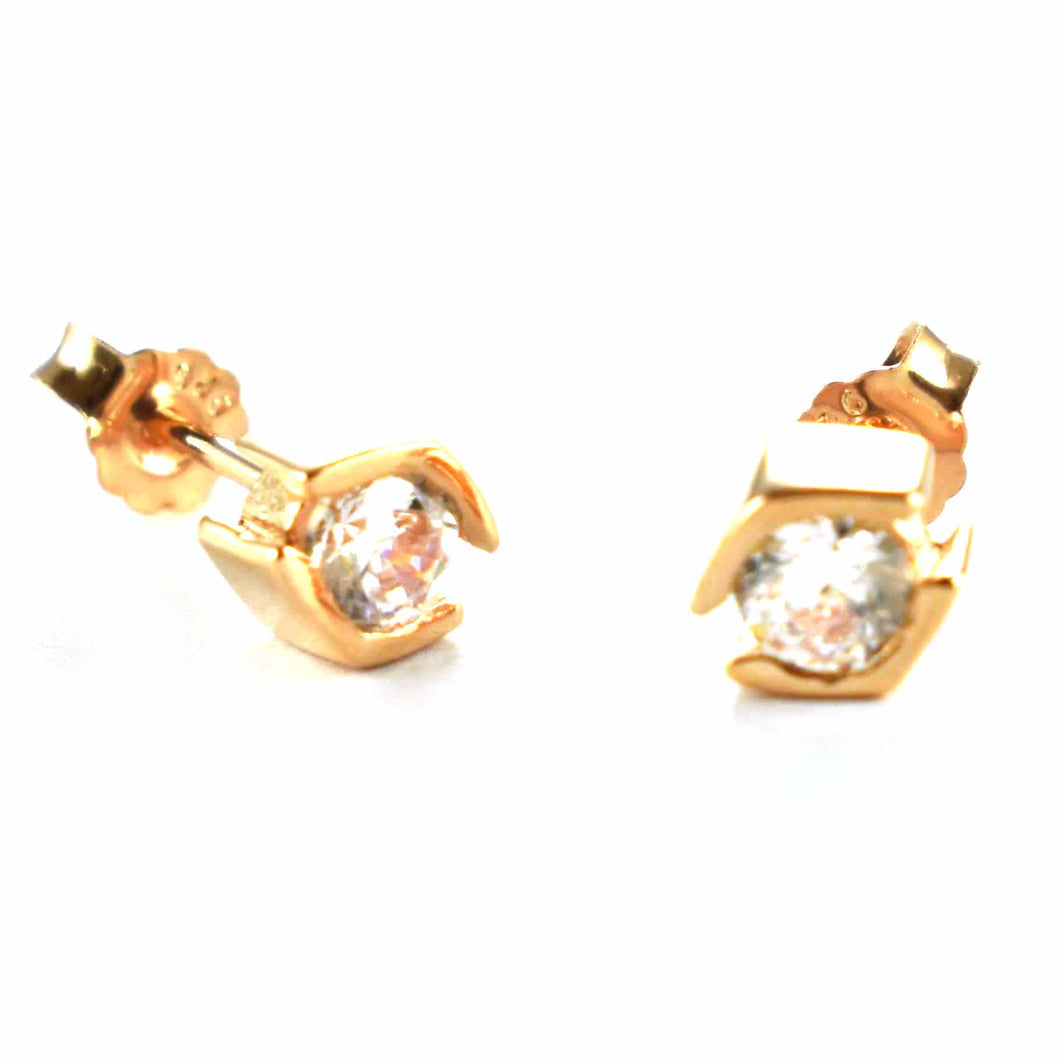 Stud silver earring with bazel set & pink gold plating