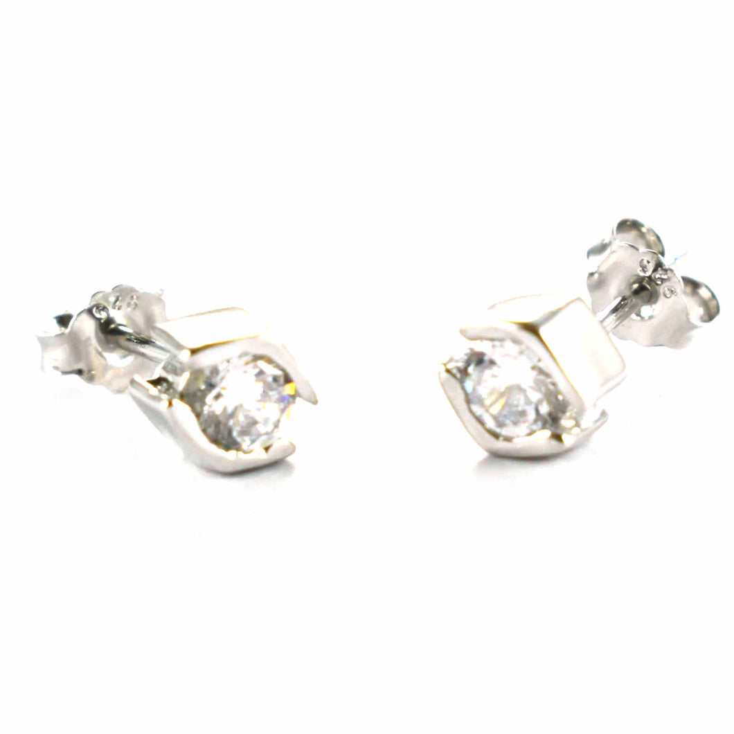 Stud silver earring with Bazel set & white CZ