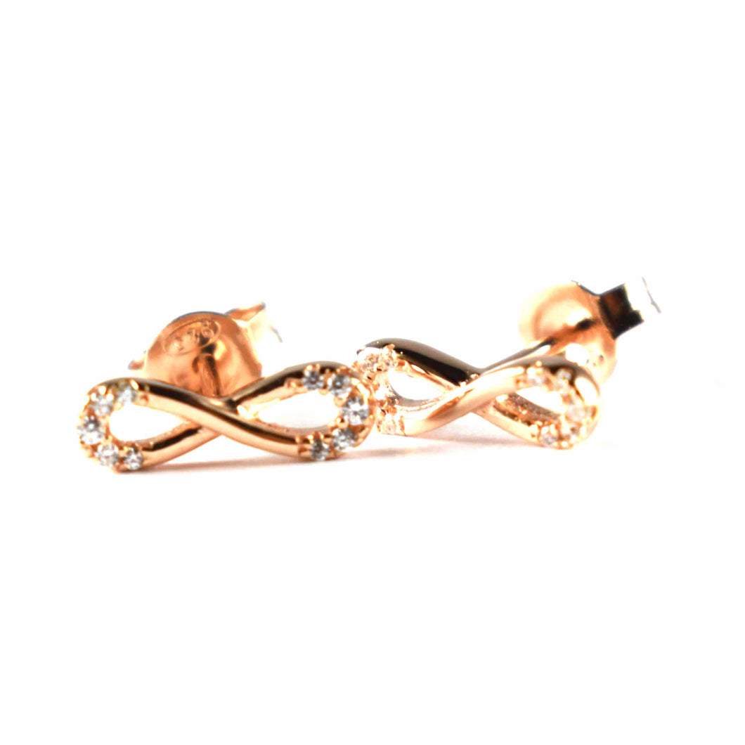 Stud silver earring with bow shape & pink gold plating