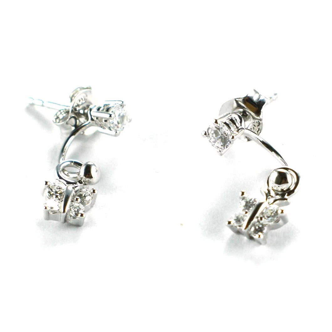 Stud silver earring with butterfly pattern & white CZ