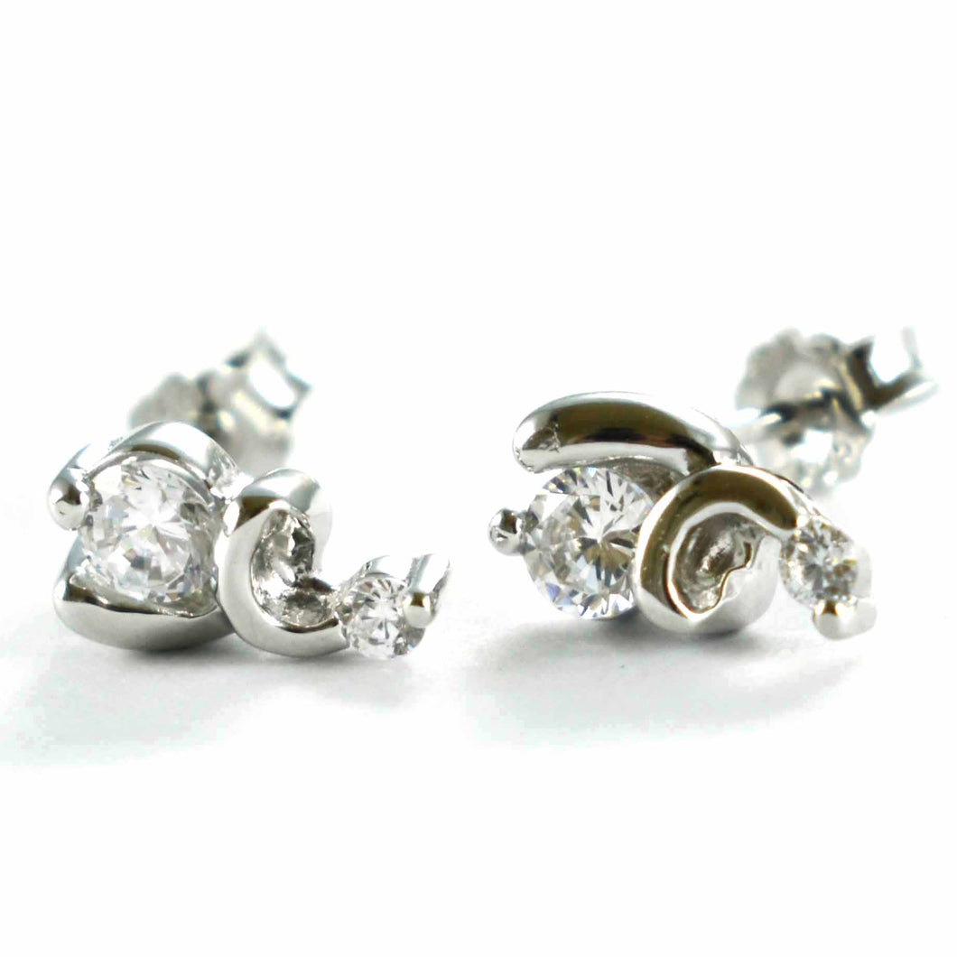 Stud silver earring with fine art pattern & white CZ