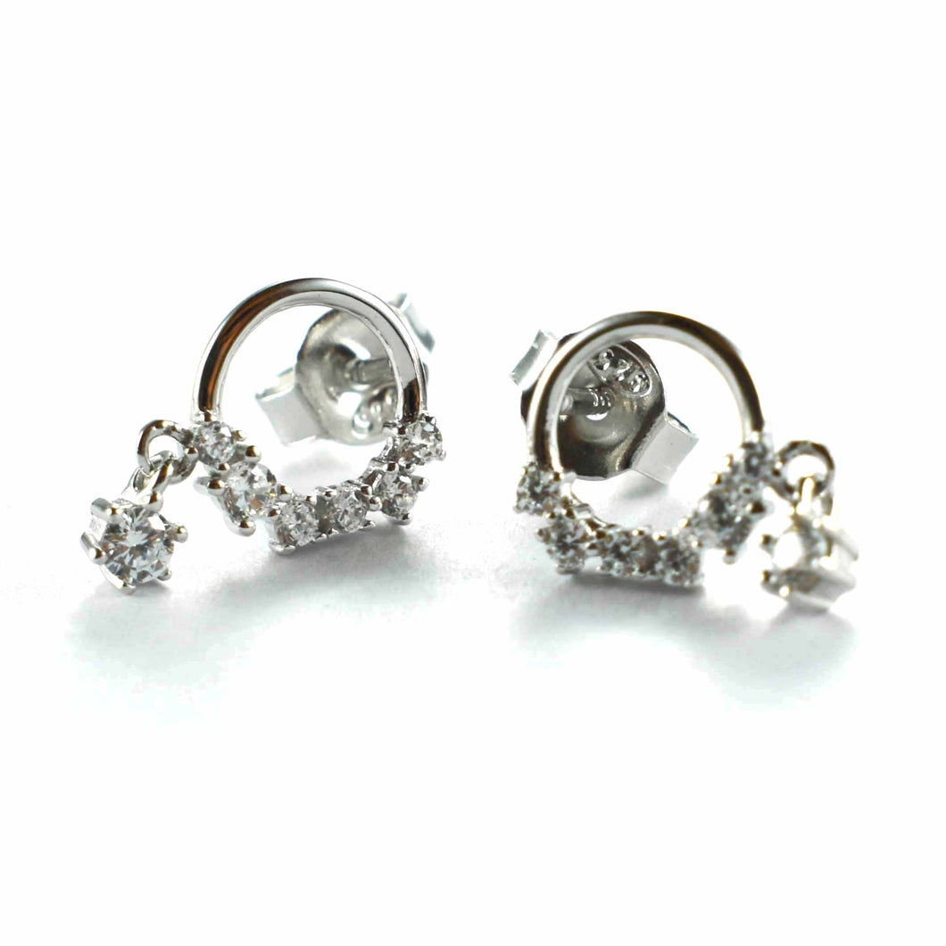 Stud silver earring with white CZ