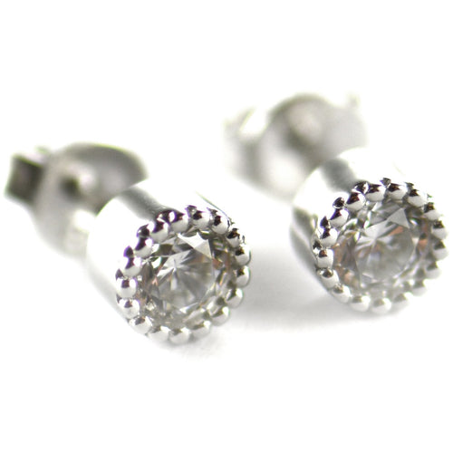 Studs silver earring with spot pattern & CZ