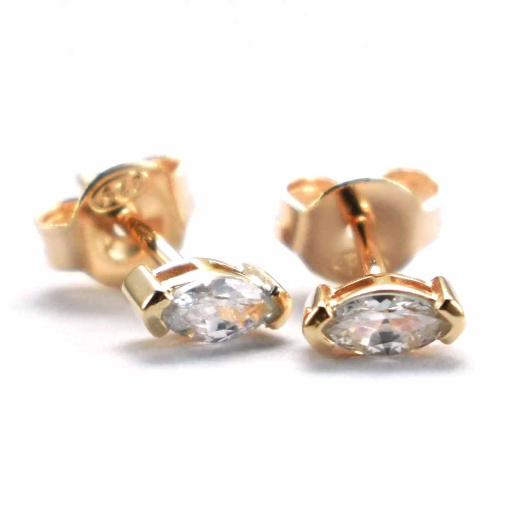 Stud silver earring with marquise shape white CZ & pink gold plating