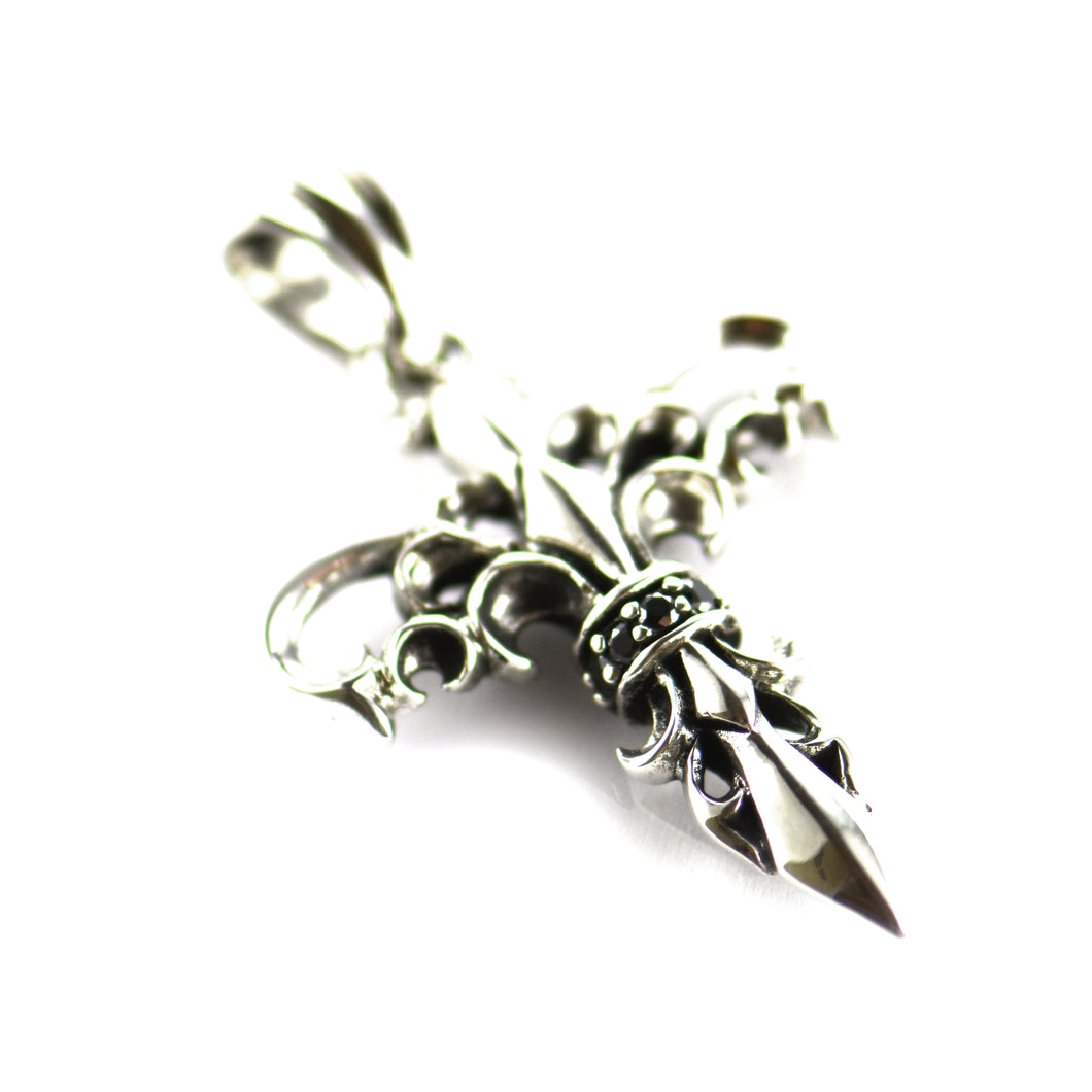 Sword silver pendant with black CZ