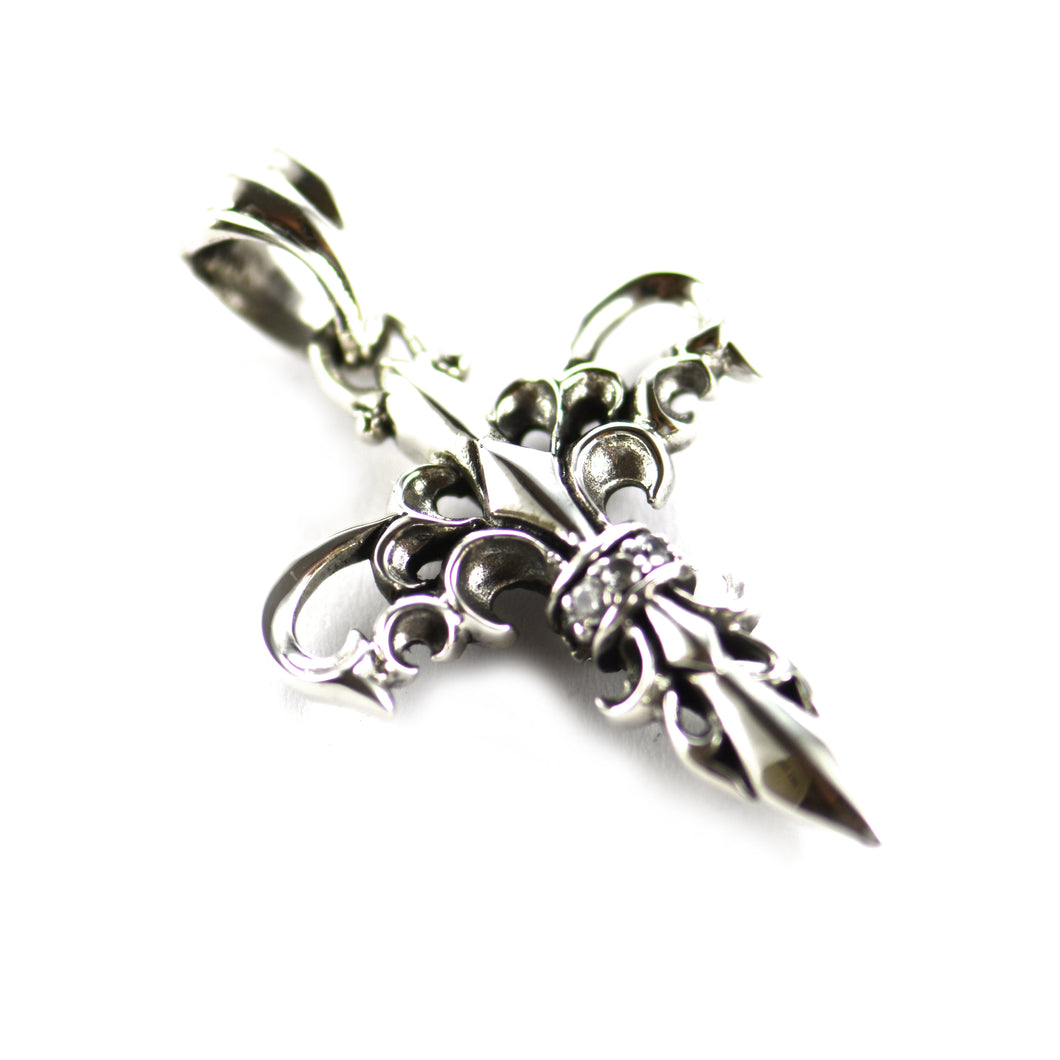 Sword silver pendant with white CZ