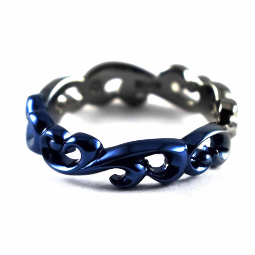Thorns pattern gradual blue plating silver ring