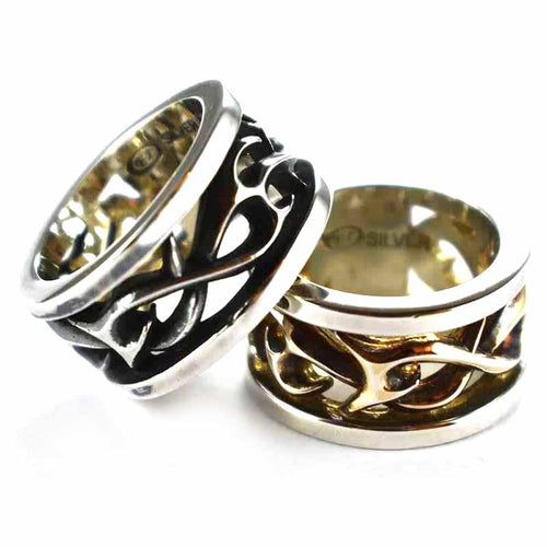 Thorns pattern with cylinder shape silver couple ring