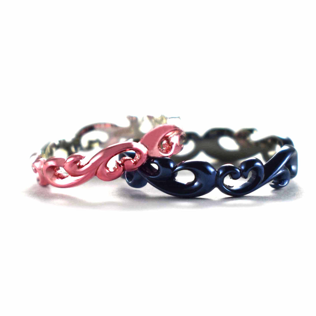 Thorns silver couple ring with gradual pink & blue plating
