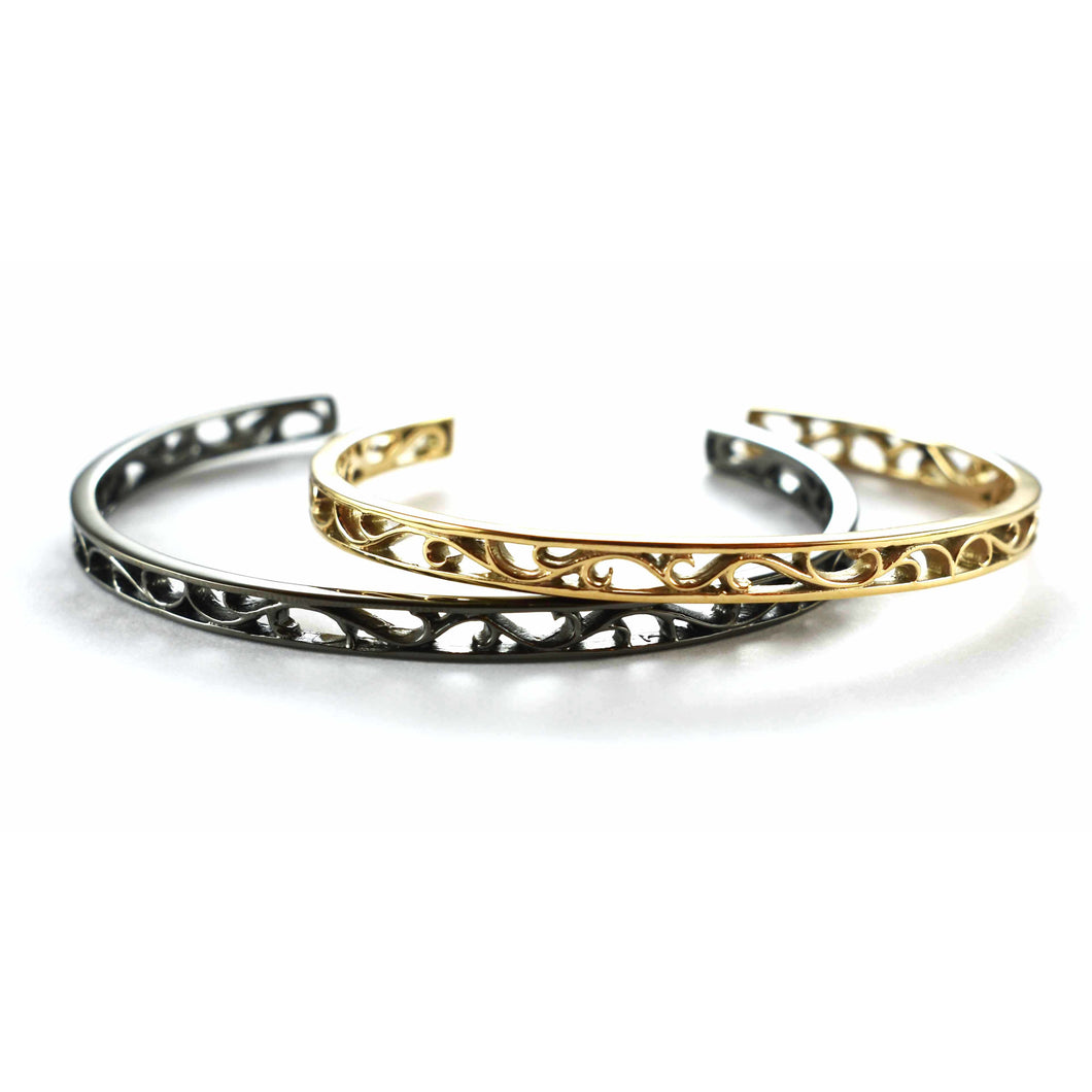 Thorns stainless steel couple bangle with black & pink gold plating