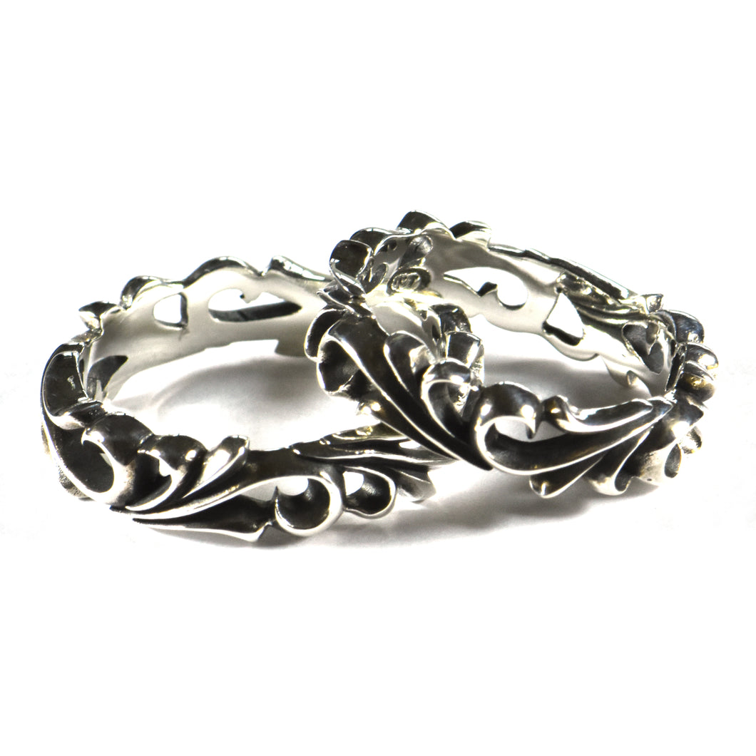 Thorns pattern silver couple ring