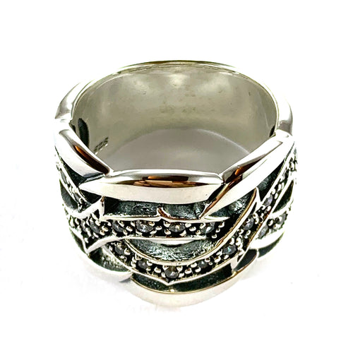 Thorns silver ring with small CZ