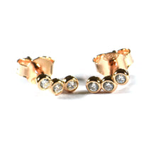 Three CZ silver studs earring with pink gold plating