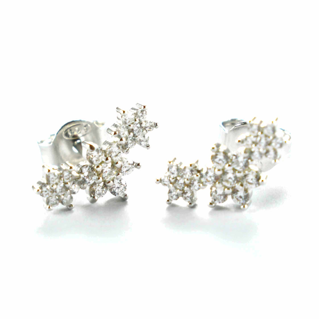 Three flower silver stud earring with white CZ