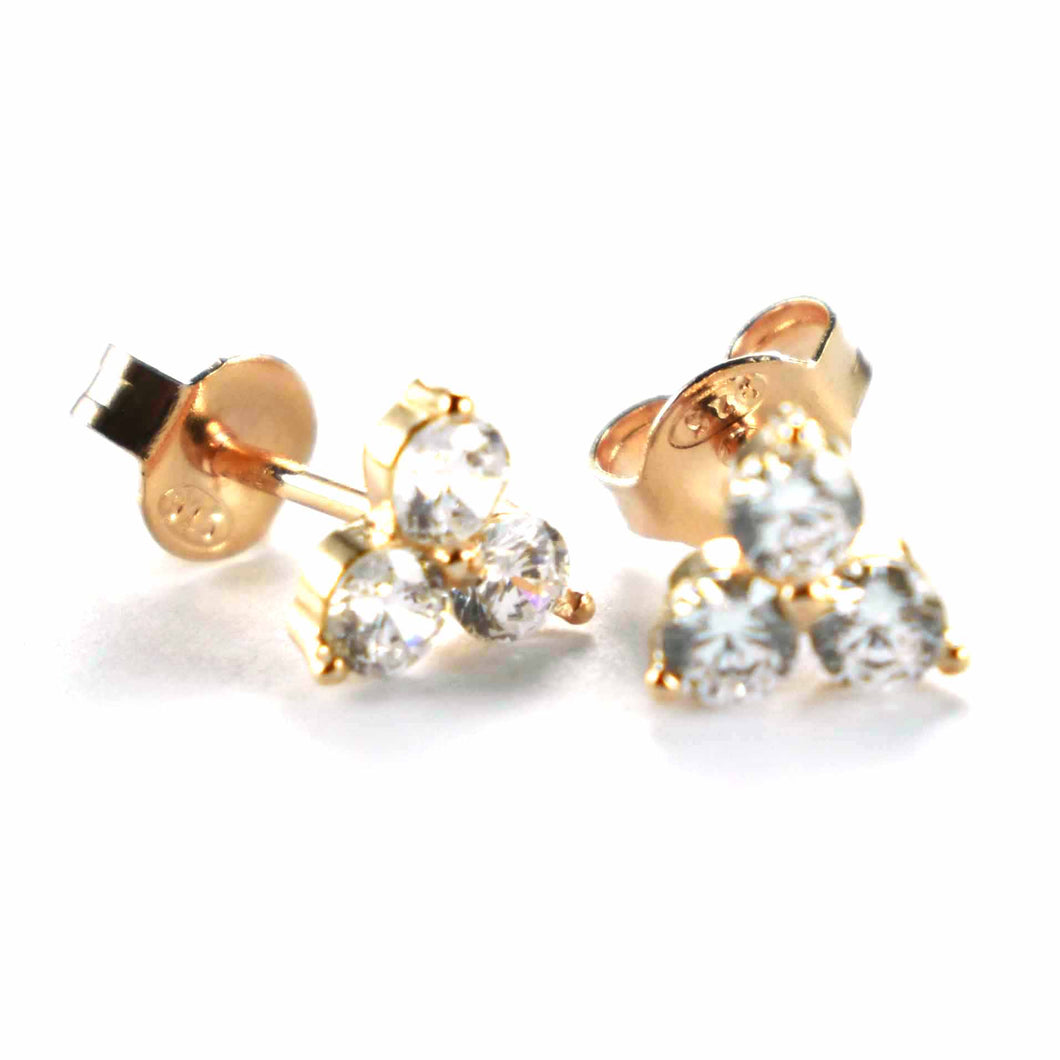 Three white CZ silver earring with pink gold plating
