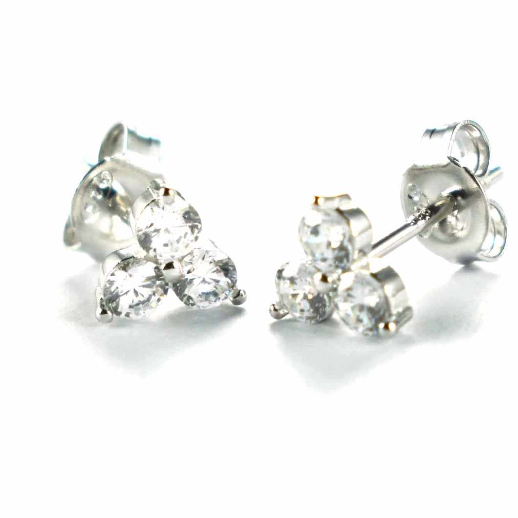 Three white CZ silver earring with platinum plating