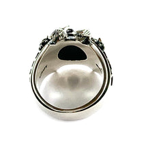 Three claw silver ring with black stone