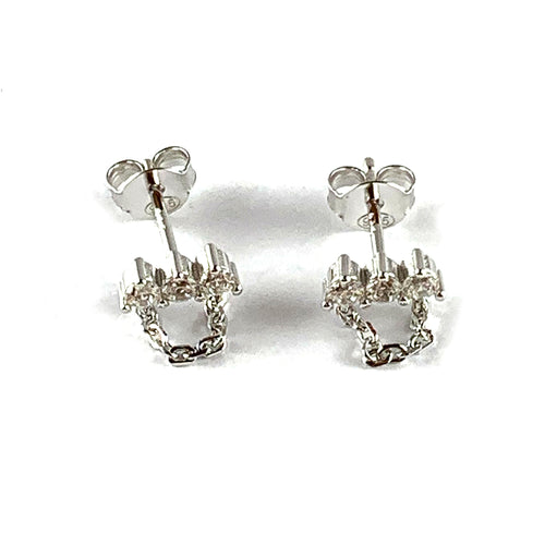 Three stone with chain silver studs earring