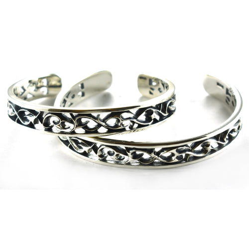 Thorns pattern silver couple bangle