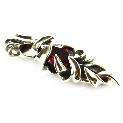 Thorns silver pendant with red CZ