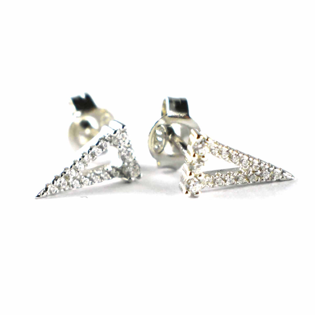 Triangle silver earring with white CZ & platinum plating
